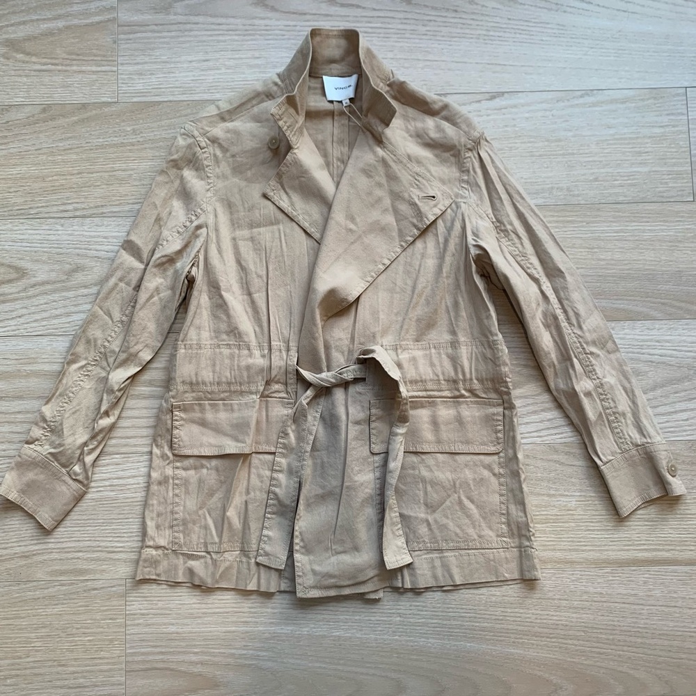 Vince Drapey Linen Blend Tie Jacket Beige NWT Size XS